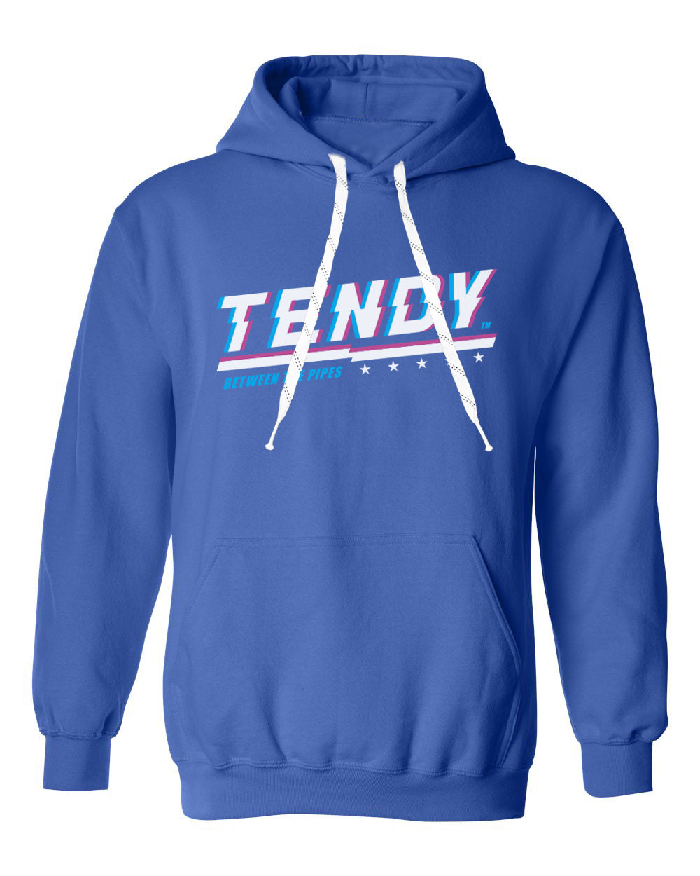 Goalie Hoodie, Tendy Between The Pipes brand hoodie with skate lace